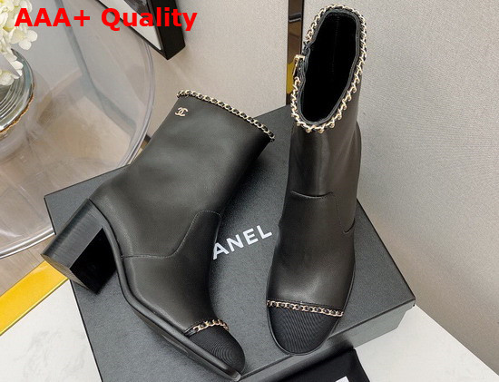 Chanel Ankle Boots Black Lambskin Grosgrain Ref G37822 Replica