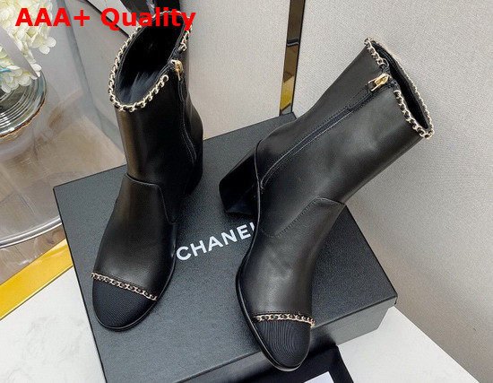 Chanel Ankle Boots Black Lambskin Grosgrain Ref G37822 Replica