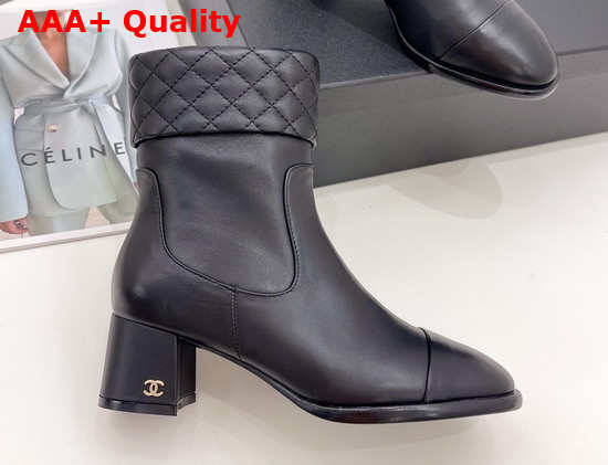 Chanel Ankle Boots Black Lambskin and Patent Leather Replica