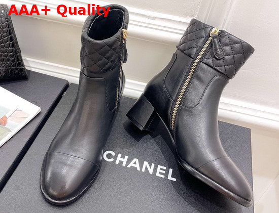 Chanel Ankle Boots Black Lambskin and Patent Leather Replica