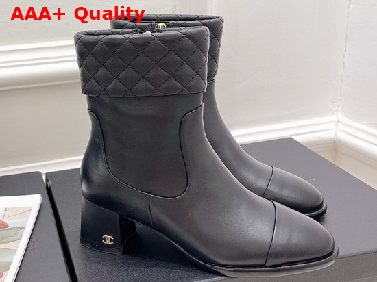 Chanel Ankle Boots Black Lambskin and Patent Leather Replica