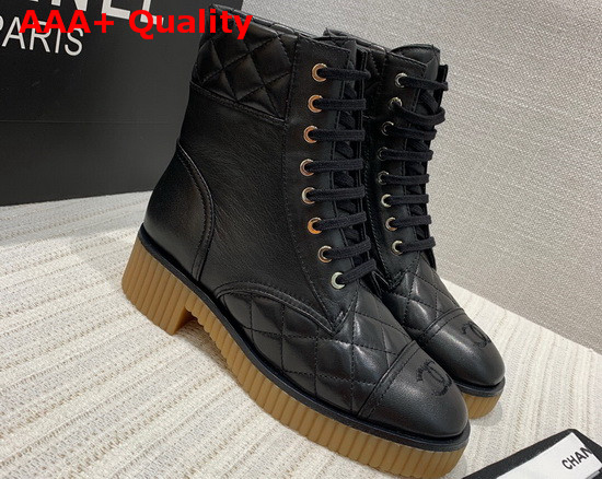 Chanel Ankle Boots Black Lambskin and Quilted Lambskin Replica