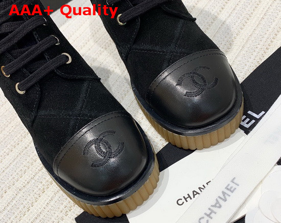 Chanel Ankle Boots Black Suede Calfskin and Lambskin Replica