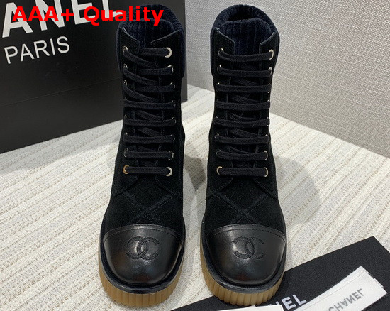 Chanel Ankle Boots Black Suede Calfskin and Lambskin Replica