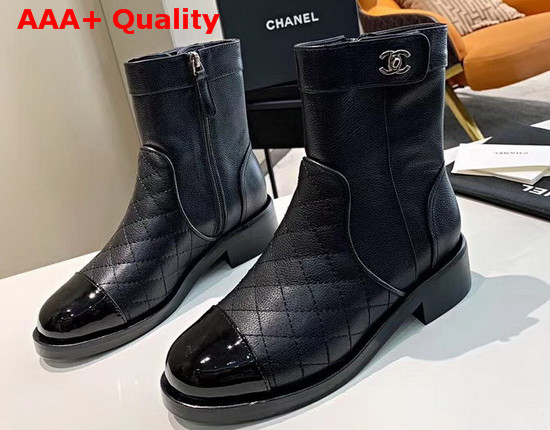 Chanel Ankle Boots Calfskin and Patent Calfskin Black G36763 Replica