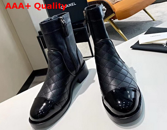 Chanel Ankle Boots Calfskin and Patent Calfskin Black G36763 Replica