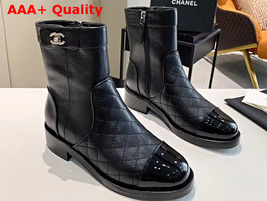 Chanel Ankle Boots Calfskin and Patent Calfskin Black G36763 Replica