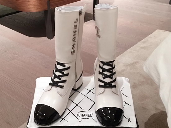 Chanel Ankle Boots Calfskin and Patent Calfskin Ivory and Black G35229