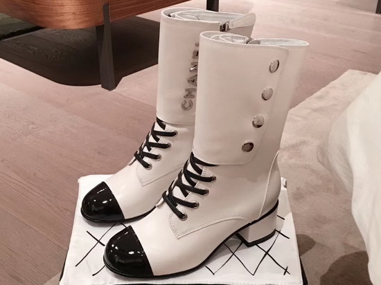 Chanel Ankle Boots Calfskin and Patent Calfskin Ivory and Black G35229