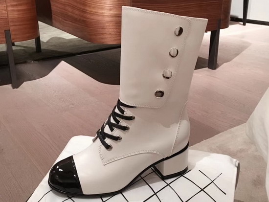 Chanel Ankle Boots Calfskin and Patent Calfskin Ivory and Black G35229