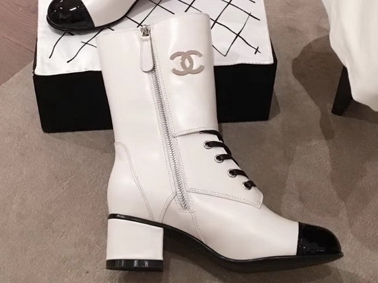 Chanel Ankle Boots Calfskin and Patent Calfskin Ivory and Black G35229