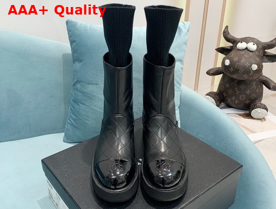 Chanel Ankle Boots Lambskin Calfskin Knit Black Ref G38185 Replica