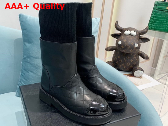 Chanel Ankle Boots Lambskin Calfskin Knit Black Ref G38185 Replica