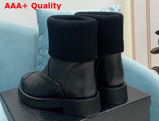 Chanel Ankle Boots Lambskin Calfskin Knit Black Ref G38185 Replica