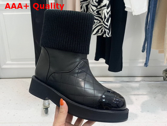 Chanel Ankle Boots Lambskin Calfskin Knit Black Ref G38185 Replica