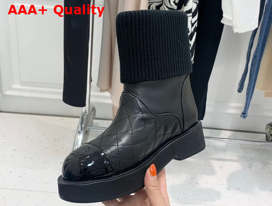 Chanel Ankle Boots Lambskin Calfskin Knit Black Ref G38185 Replica