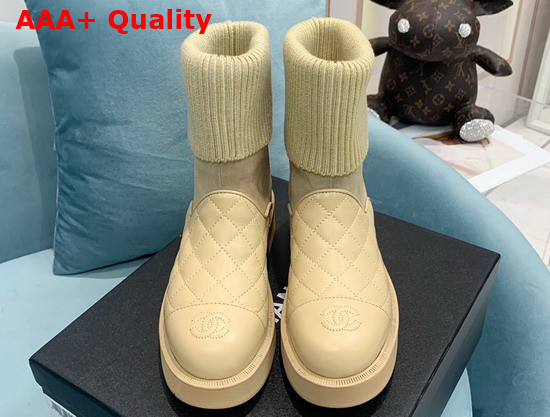 Chanel Ankle Boots Lambskin Suede Calfskin Knit Beige Ref G38185 Replica