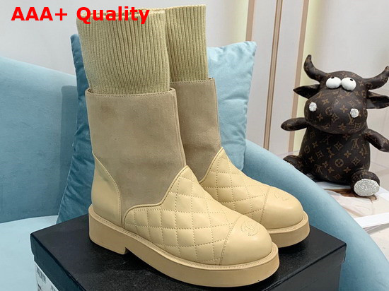 Chanel Ankle Boots Lambskin Suede Calfskin Knit Beige Ref G38185 Replica