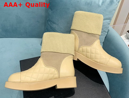 Chanel Ankle Boots Lambskin Suede Calfskin Knit Beige Ref G38185 Replica