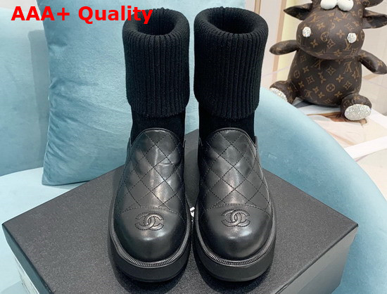 Chanel Ankle Boots Lambskin Suede Calfskin Knit Black Ref G38185 Replica