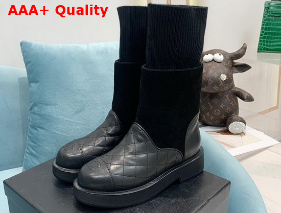 Chanel Ankle Boots Lambskin Suede Calfskin Knit Black Ref G38185 Replica