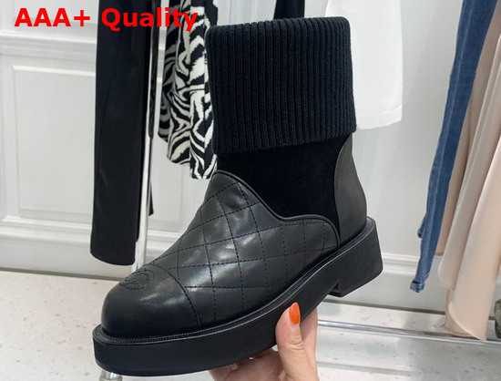 Chanel Ankle Boots Lambskin Suede Calfskin Knit Black Ref G38185 Replica