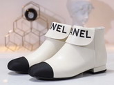 Chanel Ankle Boots Lambskin and Grosgrain Ivory and Black G35167