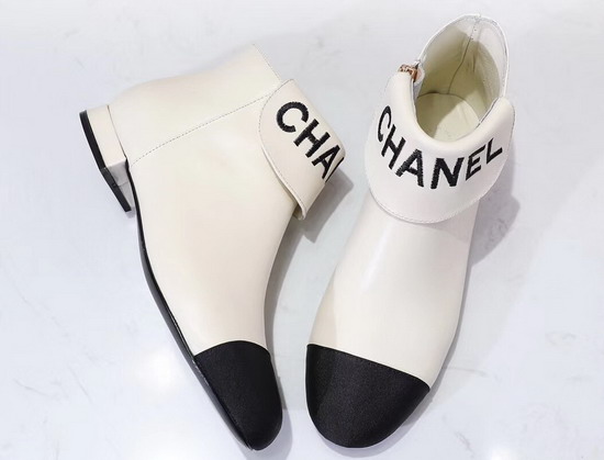 Chanel Ankle Boots Lambskin and Grosgrain Ivory and Black G35167