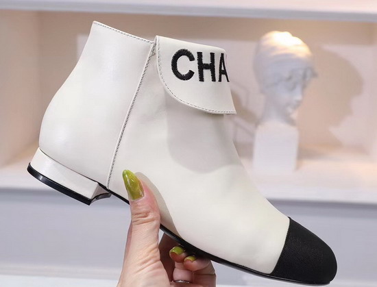 Chanel Ankle Boots Lambskin and Grosgrain Ivory and Black G35167