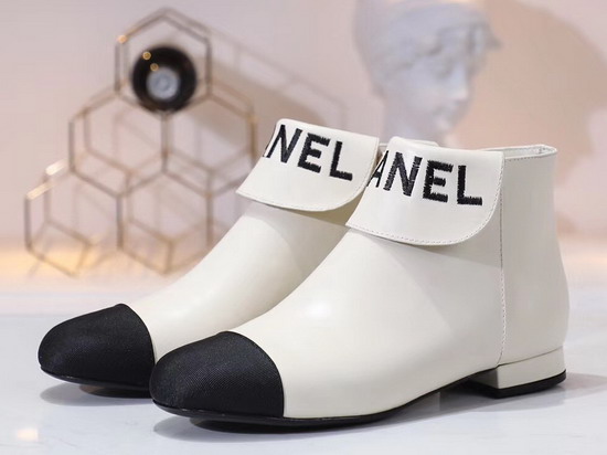 Chanel Ankle Boots Lambskin and Grosgrain Ivory and Black G35167