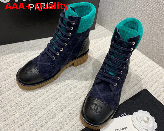 Chanel Ankle Boots Navy Suede Calfskin and Black Lambskin Replica