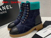 Chanel Ankle Boots Navy Suede Calfskin and Black Lambskin Replica