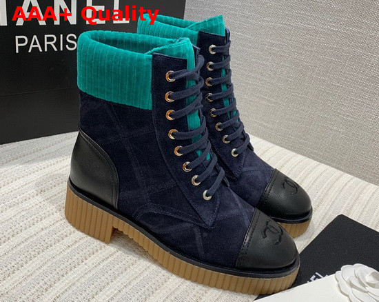 Chanel Ankle Boots Navy Suede Calfskin and Black Lambskin Replica