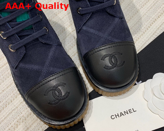 Chanel Ankle Boots Navy Suede Calfskin and Black Lambskin Replica