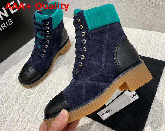 Chanel Ankle Boots Navy Suede Calfskin and Black Lambskin Replica