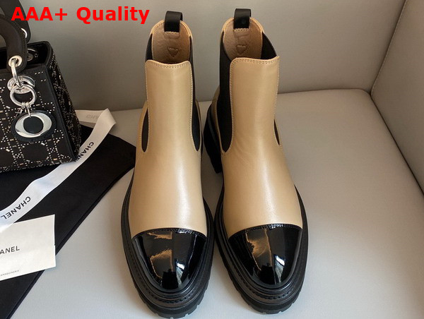 Chanel Ankle Boots Patent Calfskin Beige and Black Ref G39208 Replica