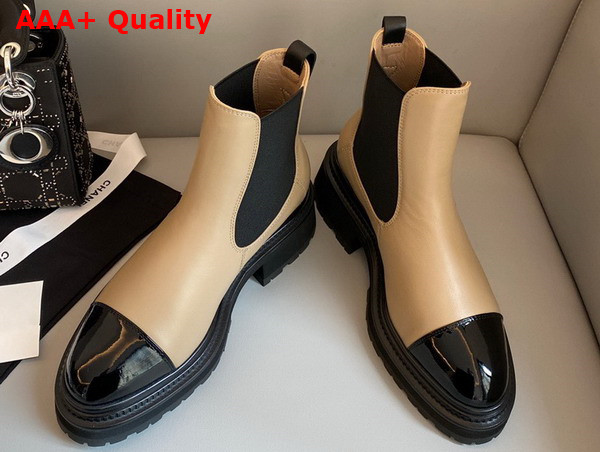 Chanel Ankle Boots Patent Calfskin Beige and Black Ref G39208 Replica