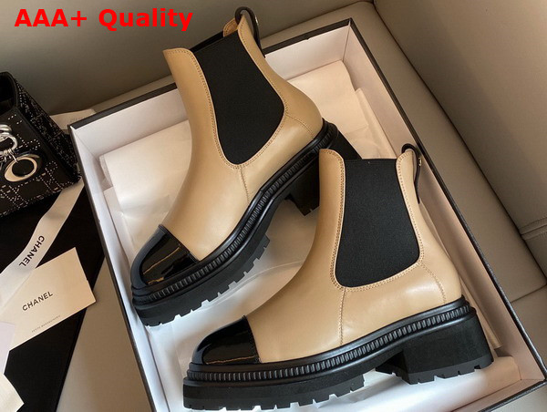 Chanel Ankle Boots Patent Calfskin Beige and Black Ref G39208 Replica