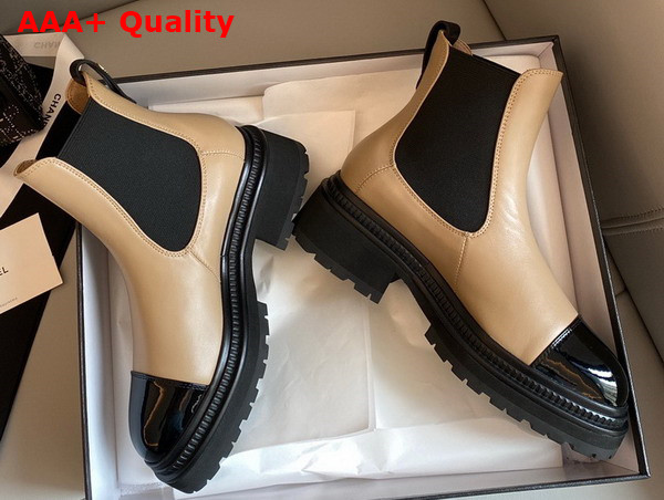 Chanel Ankle Boots Patent Calfskin Beige and Black Ref G39208 Replica