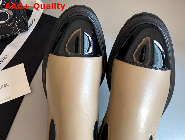 Chanel Ankle Boots Patent Calfskin Beige and Black Ref G39208 Replica