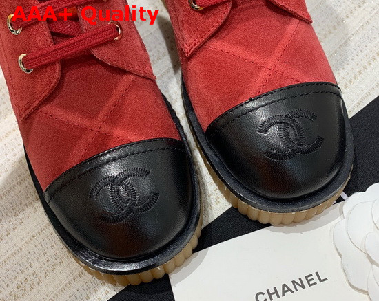 Chanel Ankle Boots Red Suede Calfskin and Black Lambskin Replica