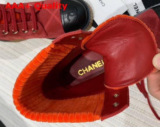 Chanel Ankle Boots Red Suede Calfskin and Black Lambskin Replica