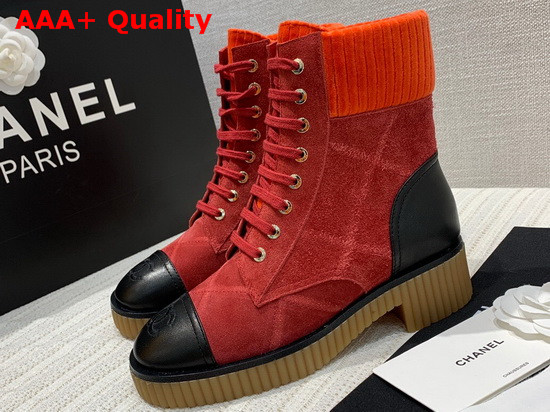 Chanel Ankle Boots Red Suede Calfskin and Black Lambskin Replica