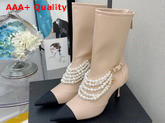 Chanel Ankle Boots Stretch Calfskin Grograin Pearls Beige Ref G37542 Replica