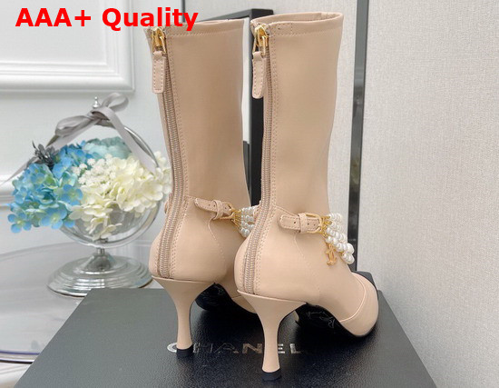 Chanel Ankle Boots Stretch Calfskin Grograin Pearls Beige Ref G37542 Replica