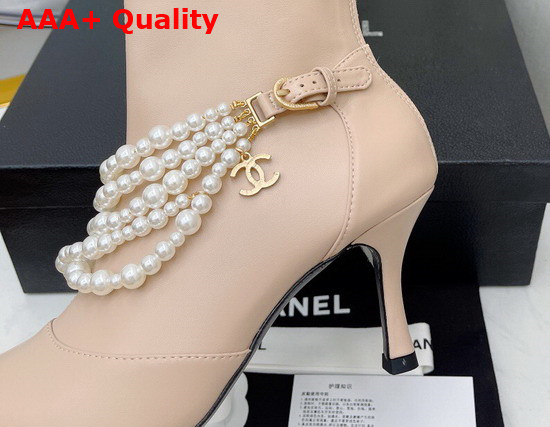 Chanel Ankle Boots Stretch Calfskin Grograin Pearls Beige Ref G37542 Replica