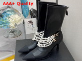 Chanel Ankle Boots Stretch Calfskin Grograin Pearls Black Ref G37542 Replica