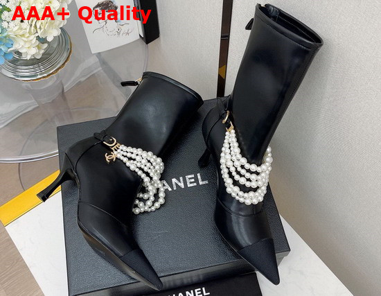 Chanel Ankle Boots Stretch Calfskin Grograin Pearls Black Ref G37542 Replica