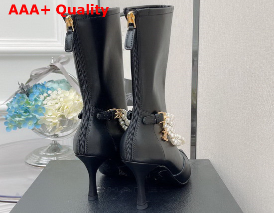 Chanel Ankle Boots Stretch Calfskin Grograin Pearls Black Ref G37542 Replica