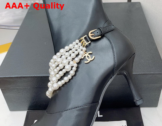 Chanel Ankle Boots Stretch Calfskin Grograin Pearls Black Ref G37542 Replica